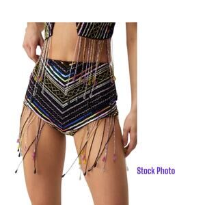 NASTY GAL Sequin Stripe Tassel Beaded Booty Shorts Ladies Size 12